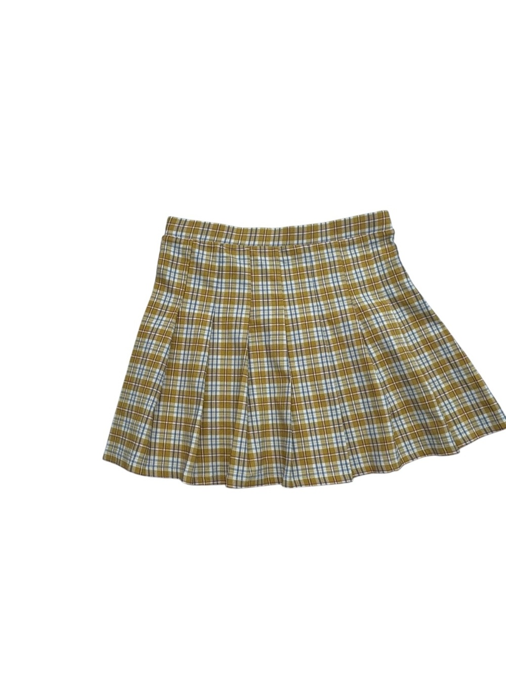 Altar'd State Mustard Plaid Pleated Mini Skirt